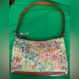 NWOT Y2K Fossil Butterfly Print Pebbled Leather Mini Hobo Shoulder Bag